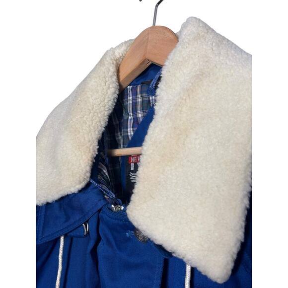 Vintage New York Girl NYC Royal Blue Bomber Jacket with Shearling Collar - Picture 6 of 9